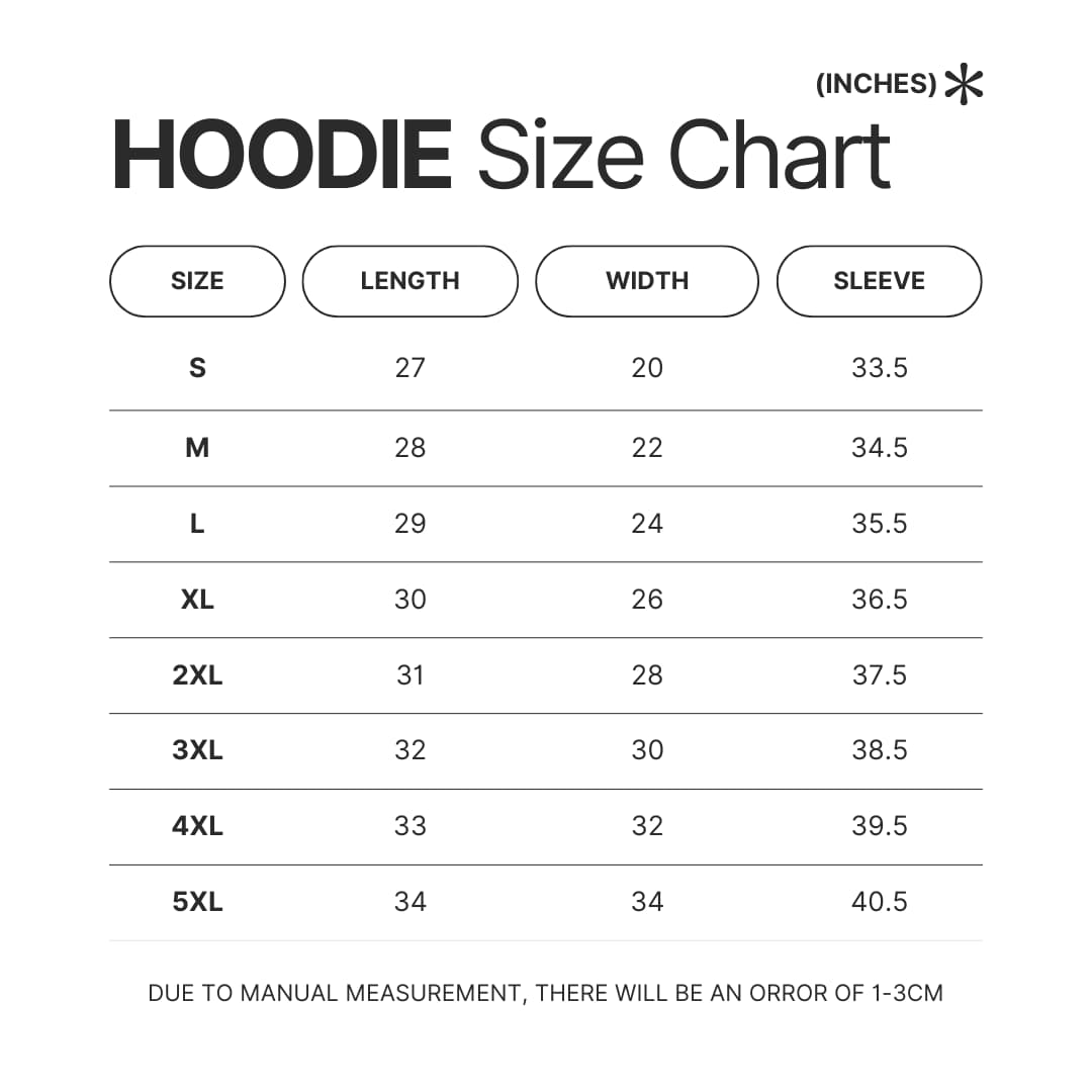 Hoodie Size Chart - To Your Eternity Shop