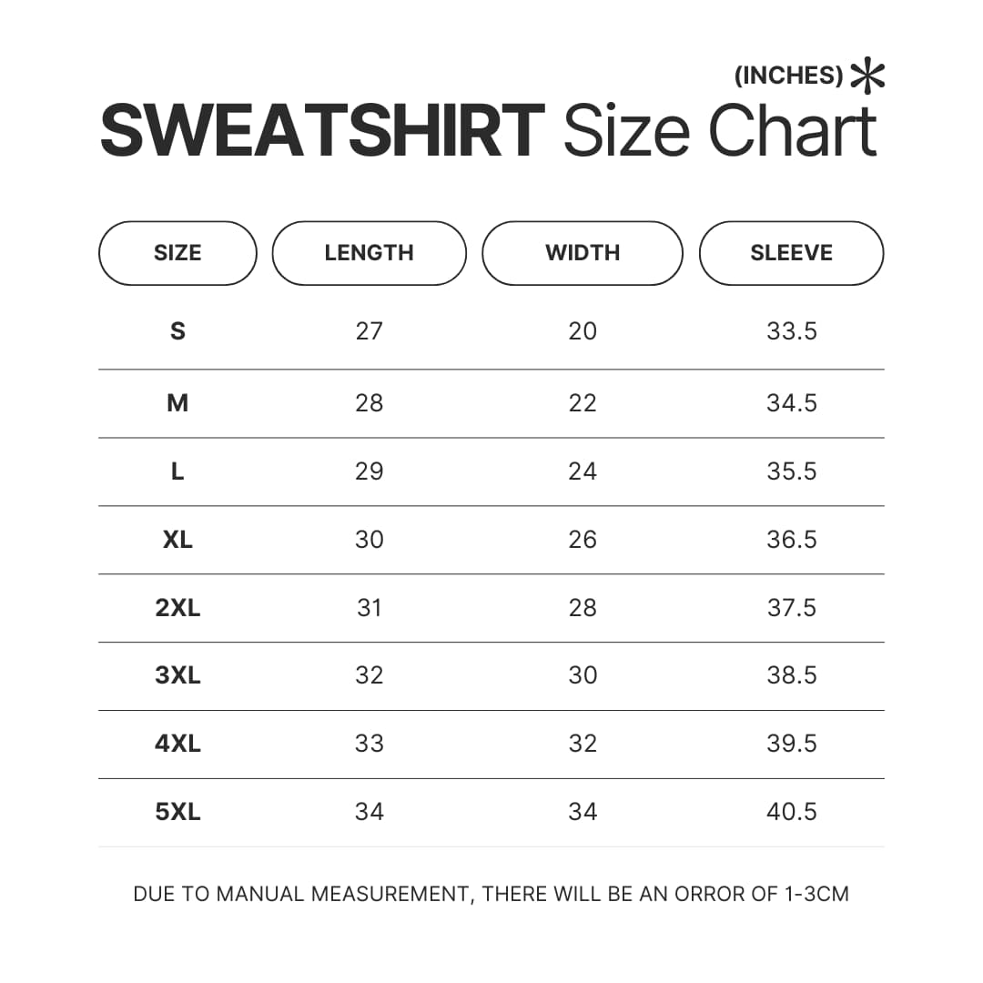 Sweatshirt Size Chart - To Your Eternity Shop