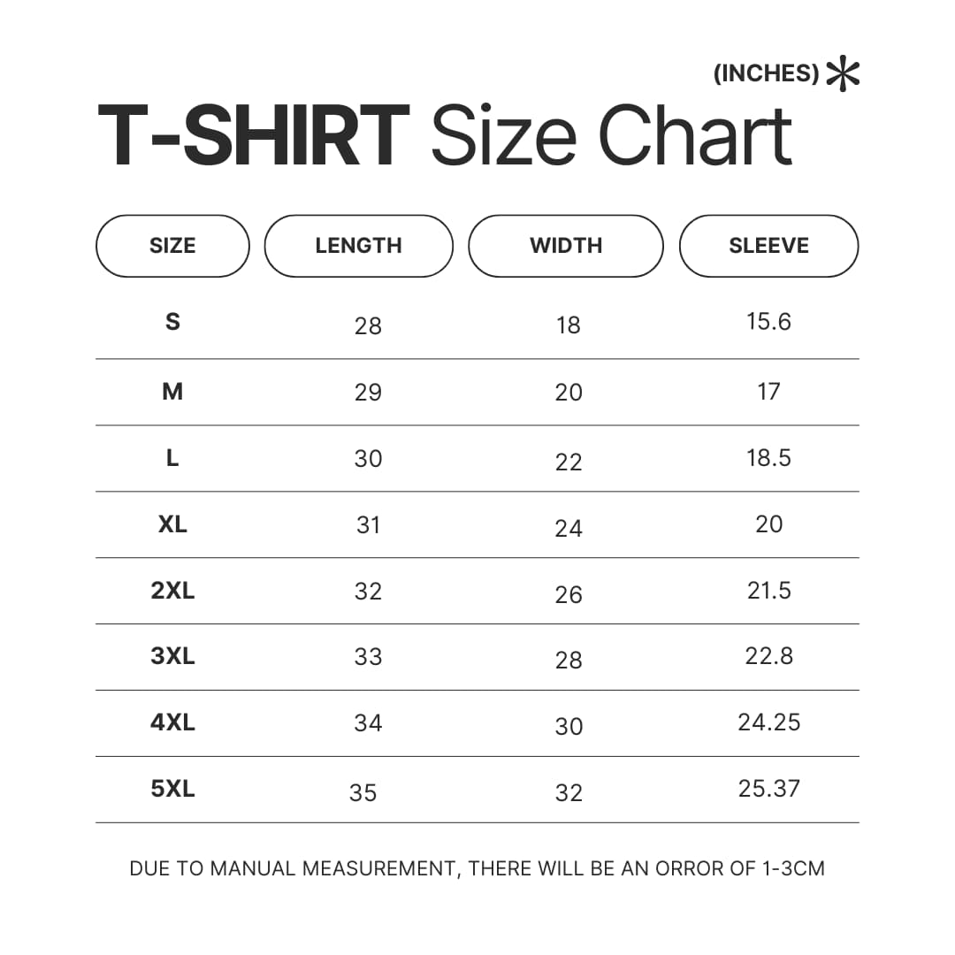 T shirt Size Chart - To Your Eternity Shop