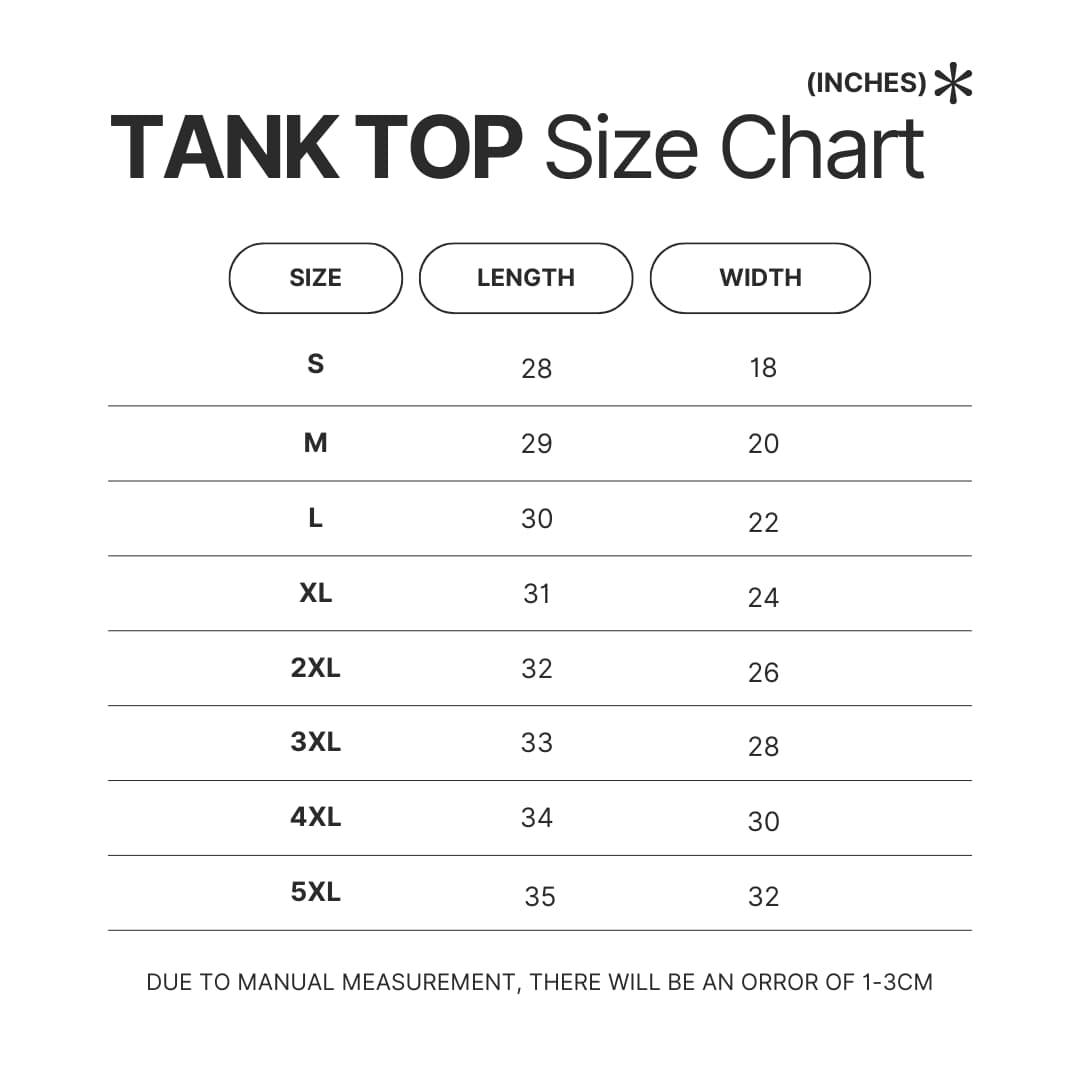Tank Top Size Chart - To Your Eternity Shop