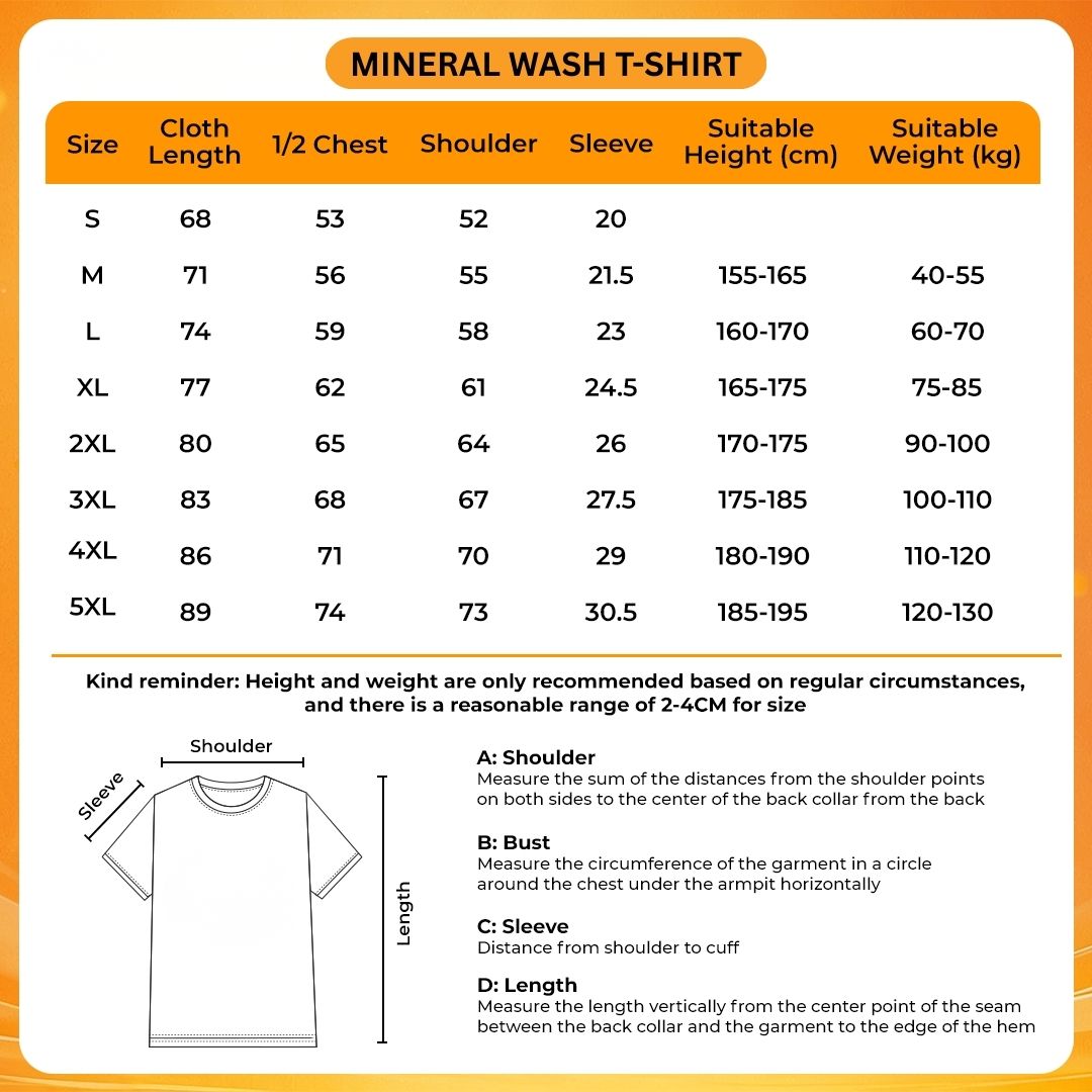 Mineral Wash T Shirt Size Chart - To Your Eternity Shop